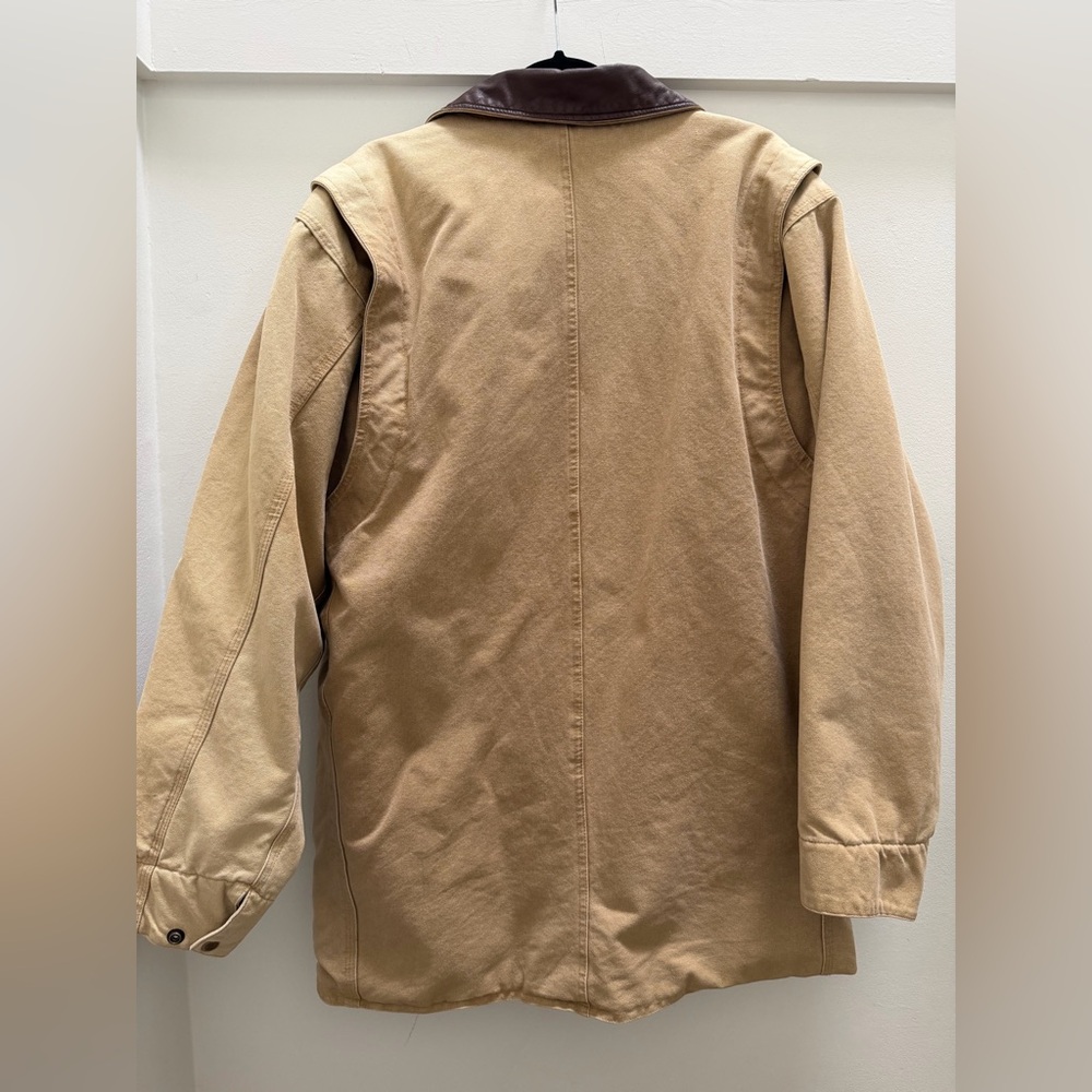 Men's Vintage Tan Barn Jacket with Brown Leather Collar - Picture 10 of 10